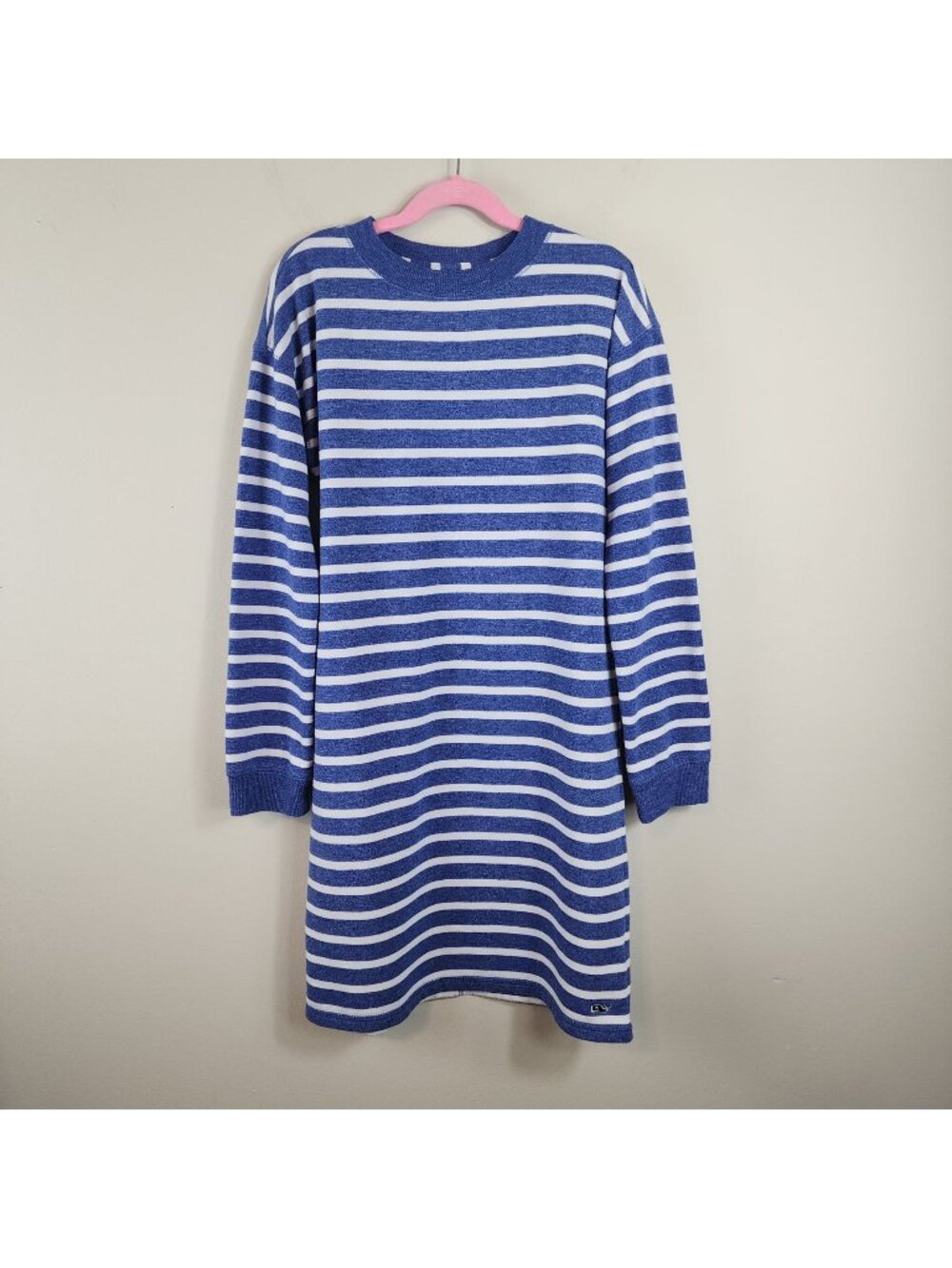 Vineyard Vines Girl sz L  14 sweatshirt dress blue white nautical stripes preppy